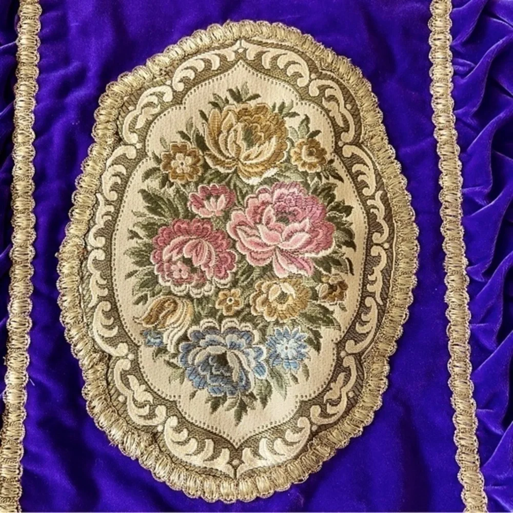 Vintage Purple Velvet & Tapestry Pillow Cover Sham